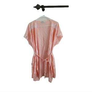 Vtg Sweet‎ Touch Womens L Satin Shirt Sleeve Robe Kimono Lace Trim Retro Boudoir